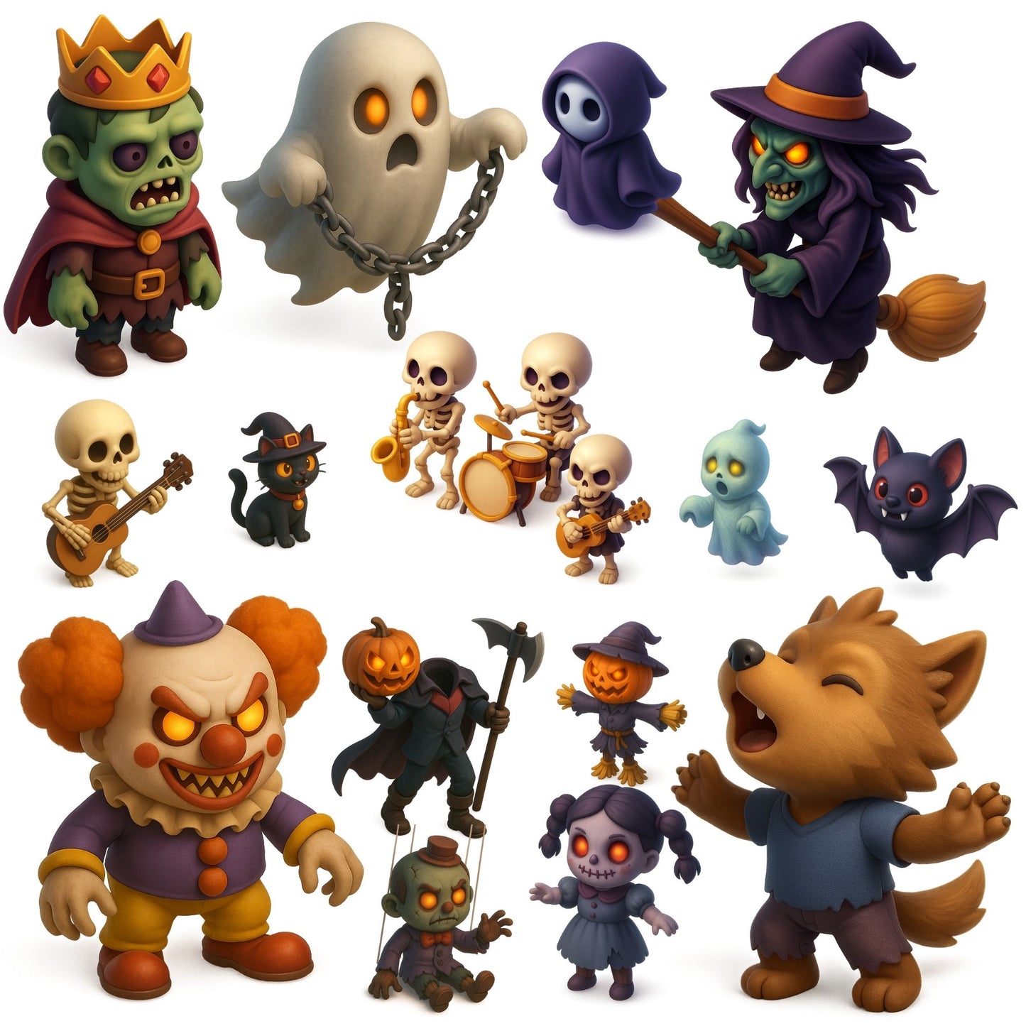 Halloween Clipart Characters – Spooky Cute Witches, Ghosts & Monsters PNG | 3D Halloween Art (54 Files)