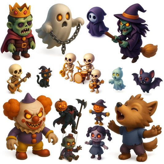 Halloween Clipart Characters – Spooky Cute Witches, Ghosts & Monsters PNG | 3D Halloween Art (54 Files)