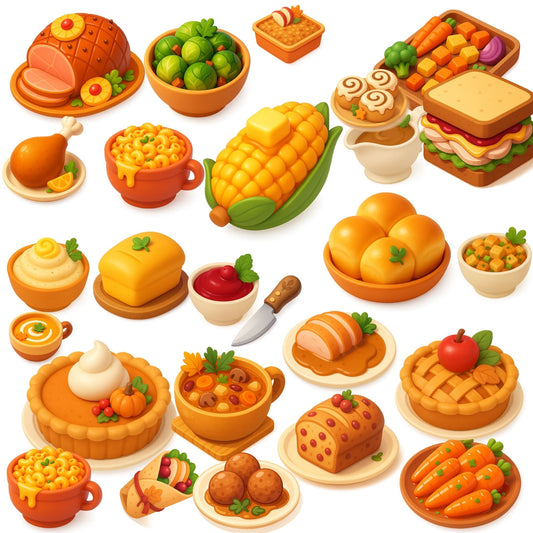 Thanksgiving Feast Clipart Bundle – 3D Autumn Food PNG Set, Fall Dinner Illustrations, Thanksgiving Food Clipart, 54 PNG Files