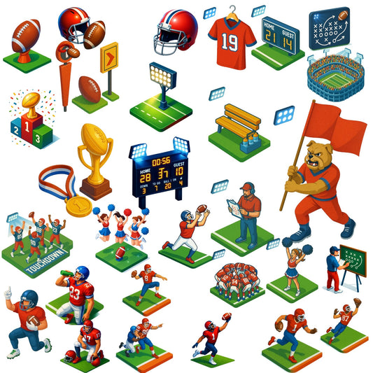 Football 3D Clipart PNG – Game Day Players, Stadium, Coach & Team Set (50 PNG)