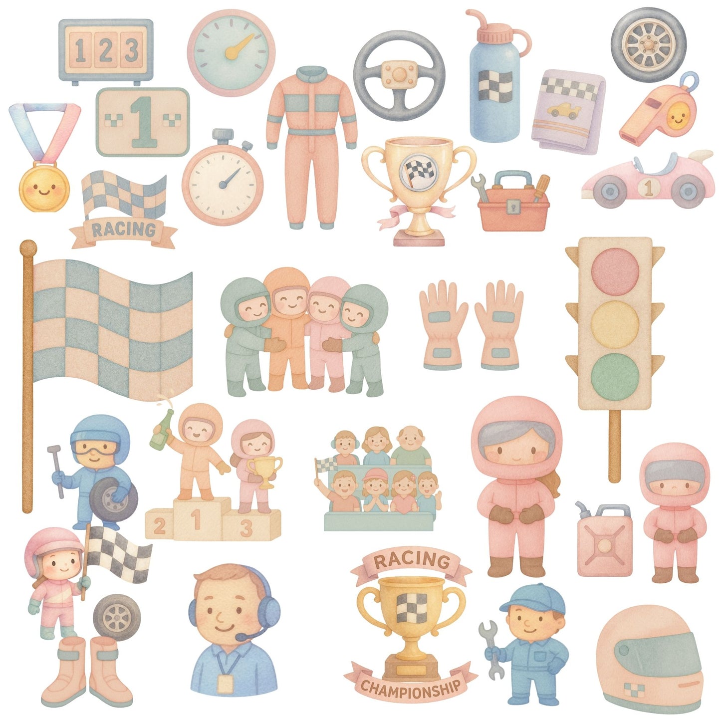Pastel Easter Bunny Clipart PNG – Kawaii Rabbits, Chicks & Spring Elements (50 PNG)