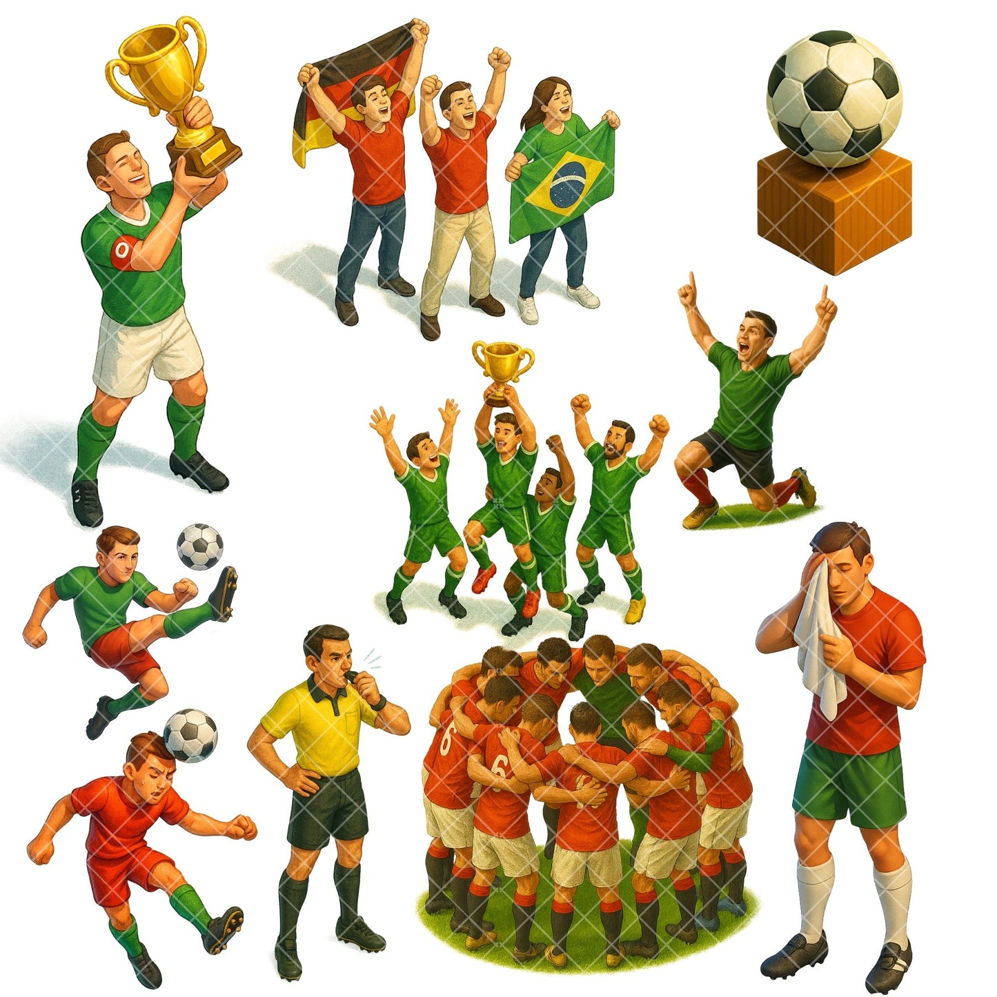 Soccer 3D Clipart PNG | Football Isometric Players & Fans | World Cup Clipart | Sports PNG Bundle | Commercial Use