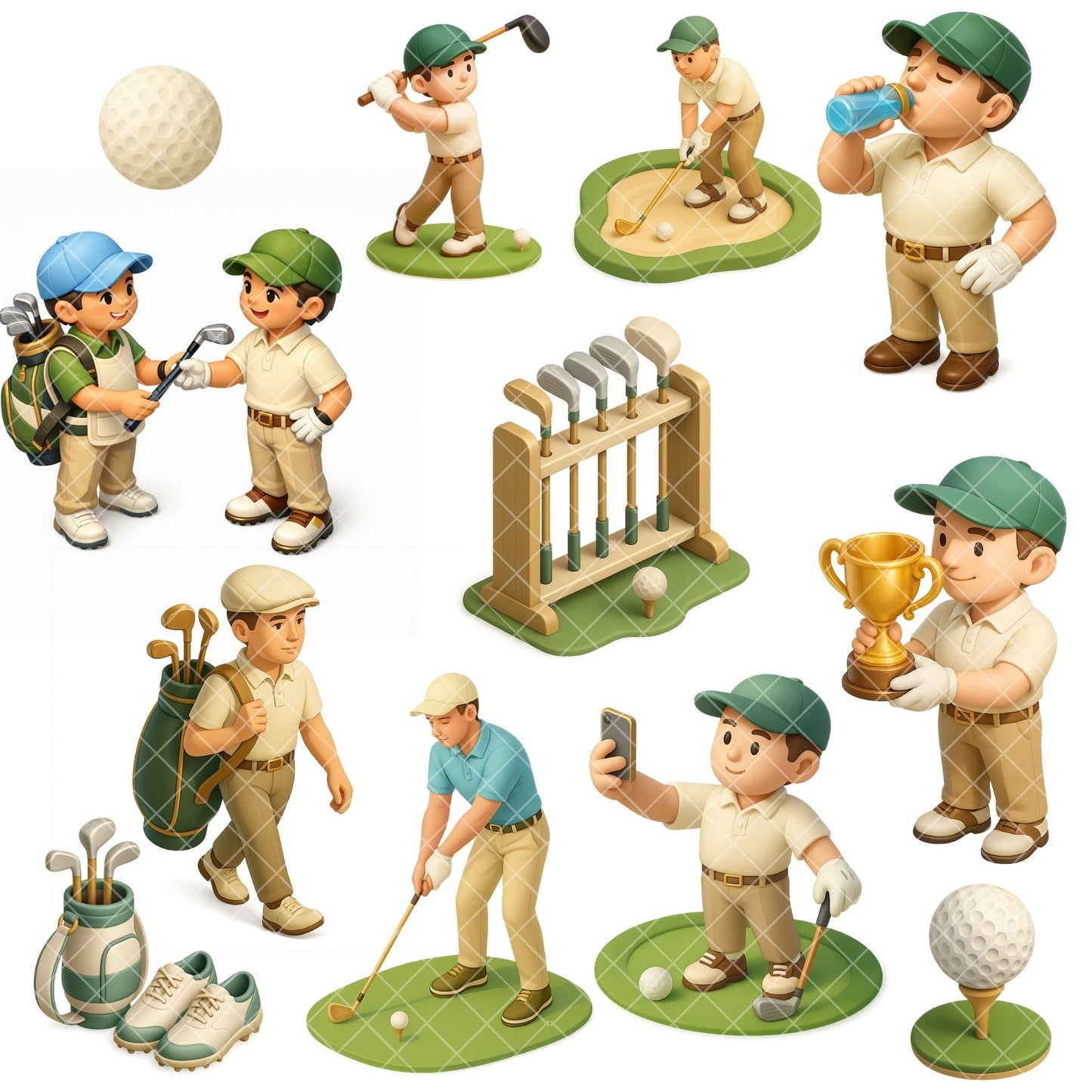 Golf 3D Clipart PNG | Isometric Golf Illustrations | Country Club Clipart | Sports PNG Bundle | Commercial Use