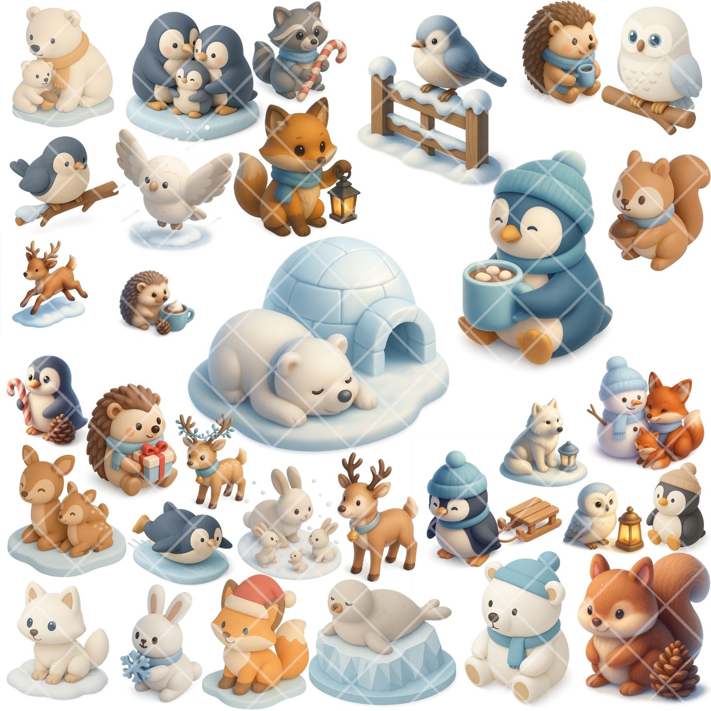 Winter Animals Clipart PNG | Woodland & Arctic Animals | Cute Winter Clipart | Holiday Animal PNG | Commercial Use