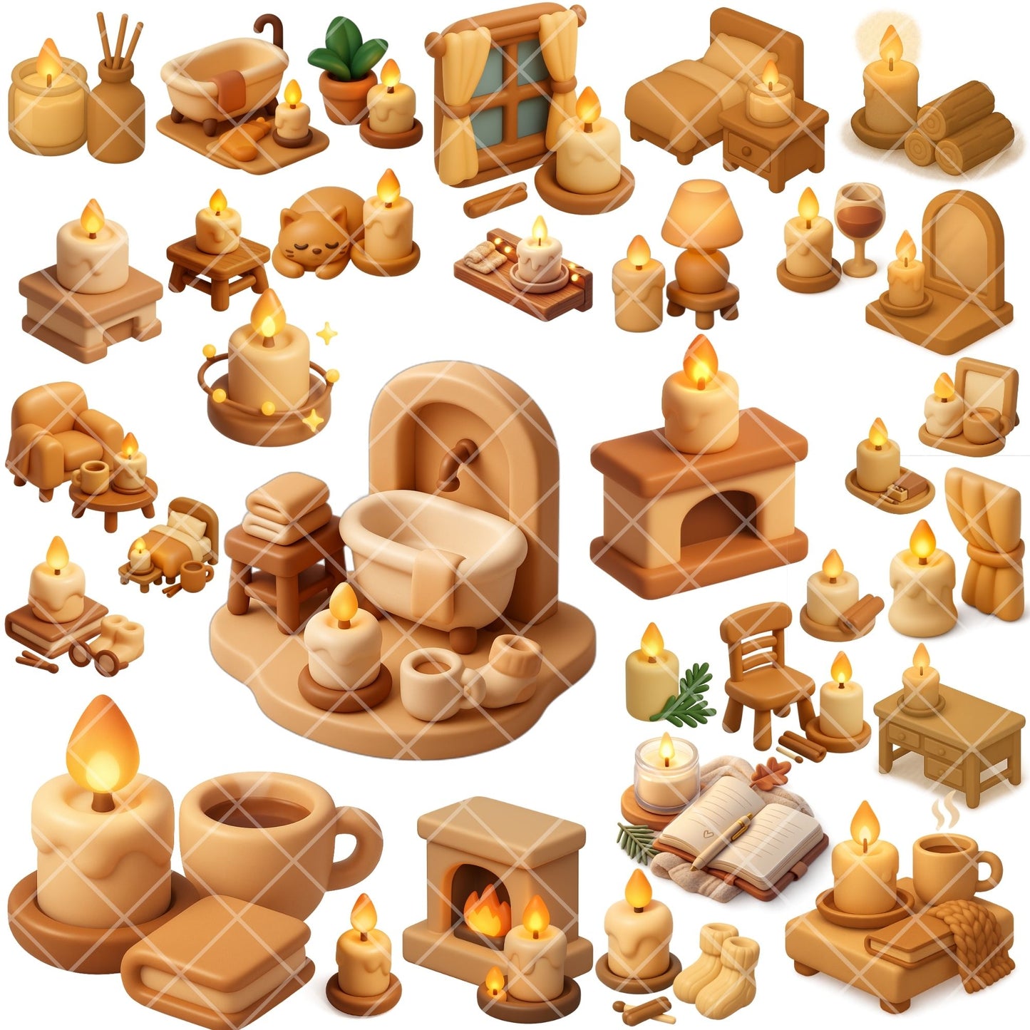 Cozy Winter Interior Clipart PNG | Hygge Candlelight Home Decor | Warm Aesthetic Winter Room Art | Cozy Home PNG | Commercial Use