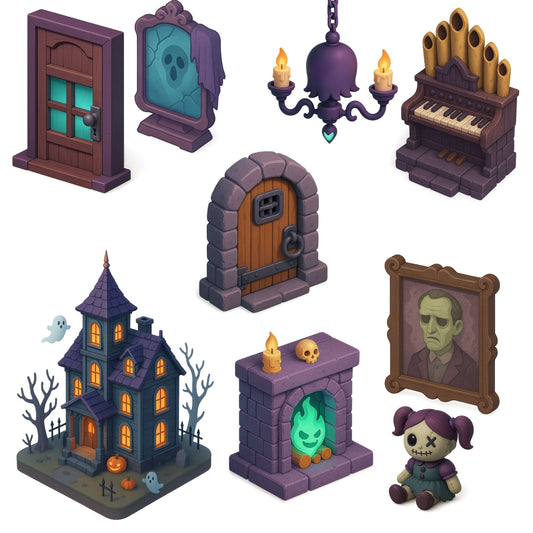 Haunted House Clipart PNG – Spooky Halloween Props & Gothic Decor | 3D Haunted Mansion Art (50 Files)