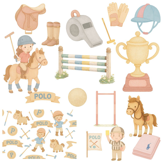Polo Watercolor PNG Clipart – Horse Riding & Equestrian Sports Set (50 Files)