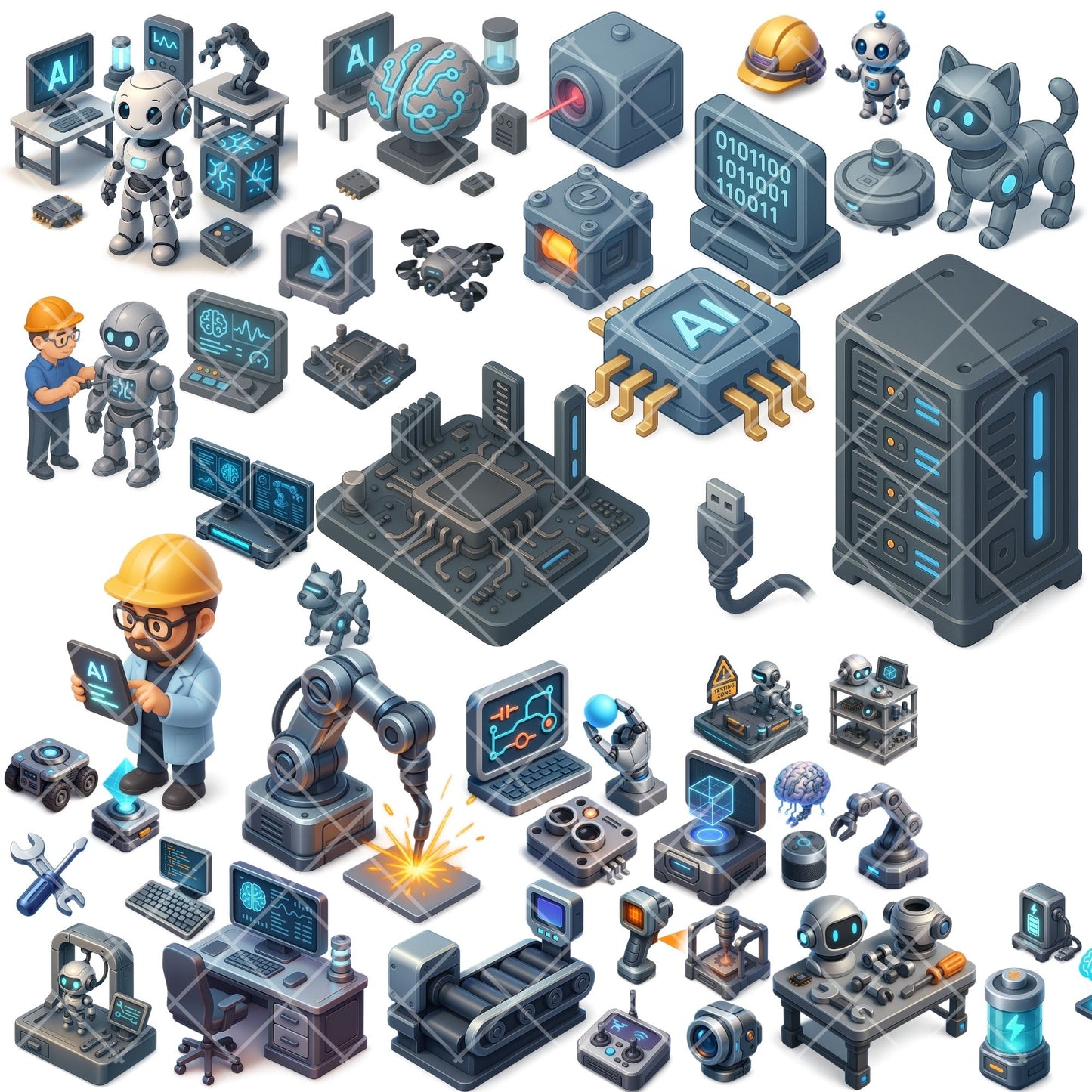 Robotics Lab Clipart PNG | AI Technology Illustrations | STEM Classroom Graphics | Robot Engineer Art | Commercial Use