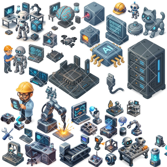 Robotics Lab Clipart PNG | AI Technology Illustrations | STEM Classroom Graphics | Robot Engineer Art | Commercial Use