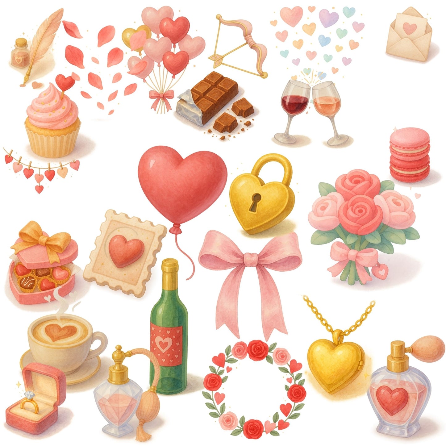 Valentines Watercolor Clipart – Love Letters & Hearts PNG | Romantic Wedding, Anniversary & Valentine Art (59 Files)