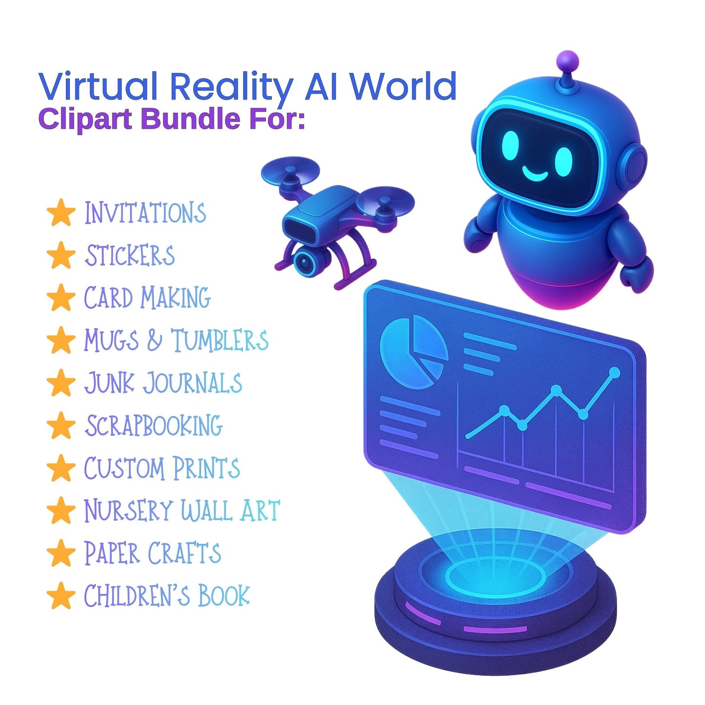 Virtual Reality AI Clipart PNG | Futuristic Tech Icons | Metaverse VR Graphics | 3D Neon AI Illustrations | Commercial Use