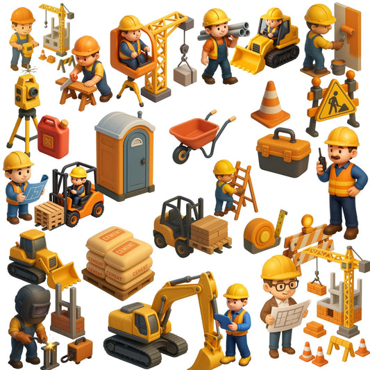 Construction Site Clipart – 65 3D PNG Files | Builders, Tools, Machinery, Trucks & Workers