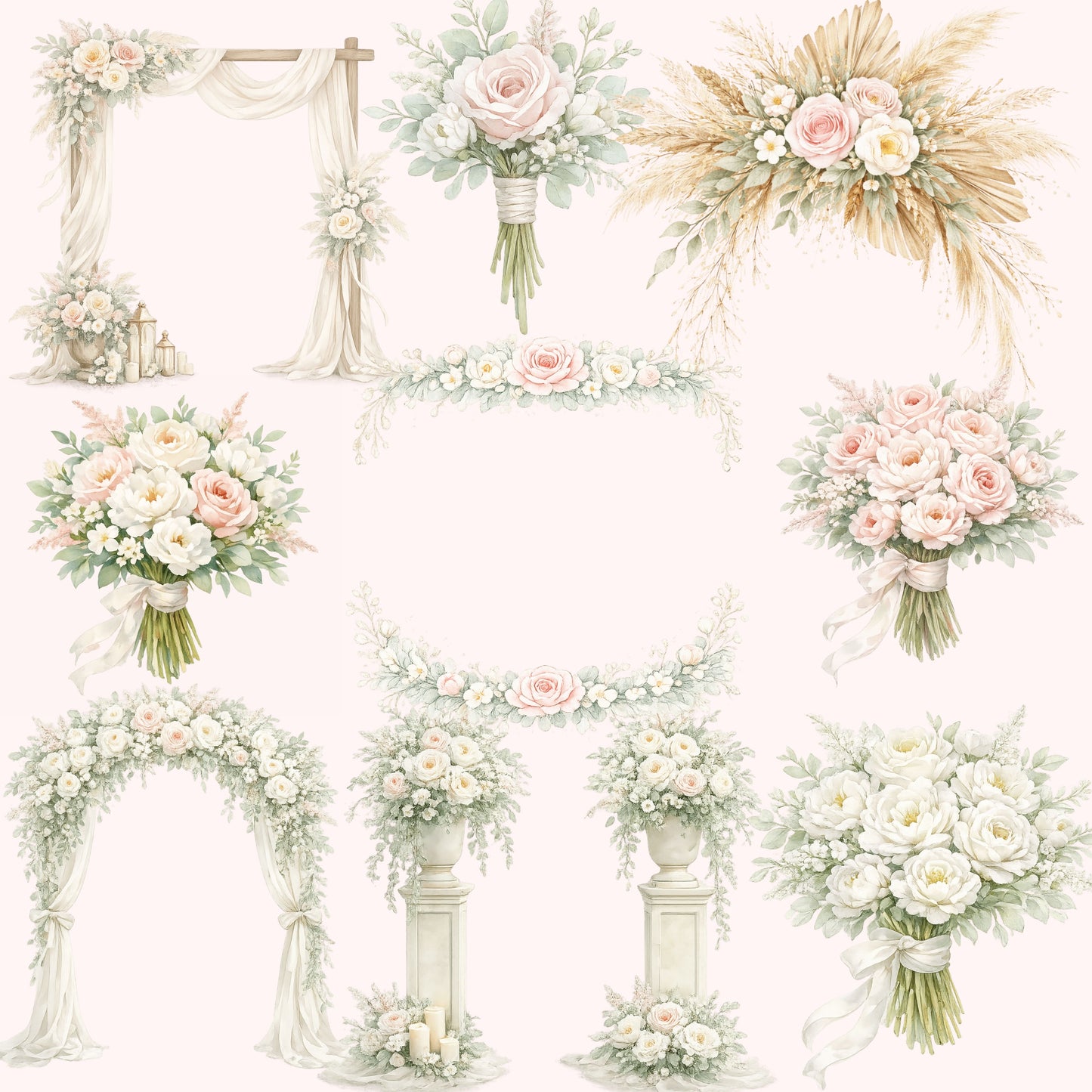 Wedding Floral 3D Clipart PNG Bundle – 51 Romantic Bouquets, Arches & Pastel Flower Arrangements