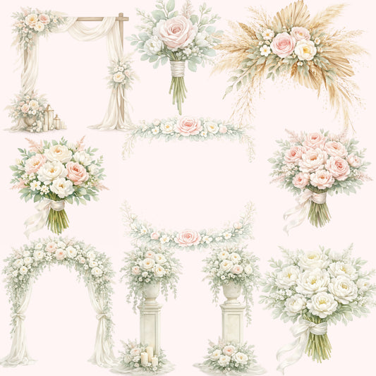 Wedding Floral 3D Clipart PNG Bundle – 51 Romantic Bouquets, Arches & Pastel Flower Arrangements