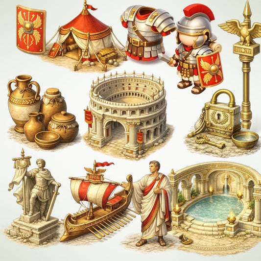 Ancient Rome 3D Clipart PNG Bundle – 55 Roman Empire Soldiers, Colosseum & History Graphics