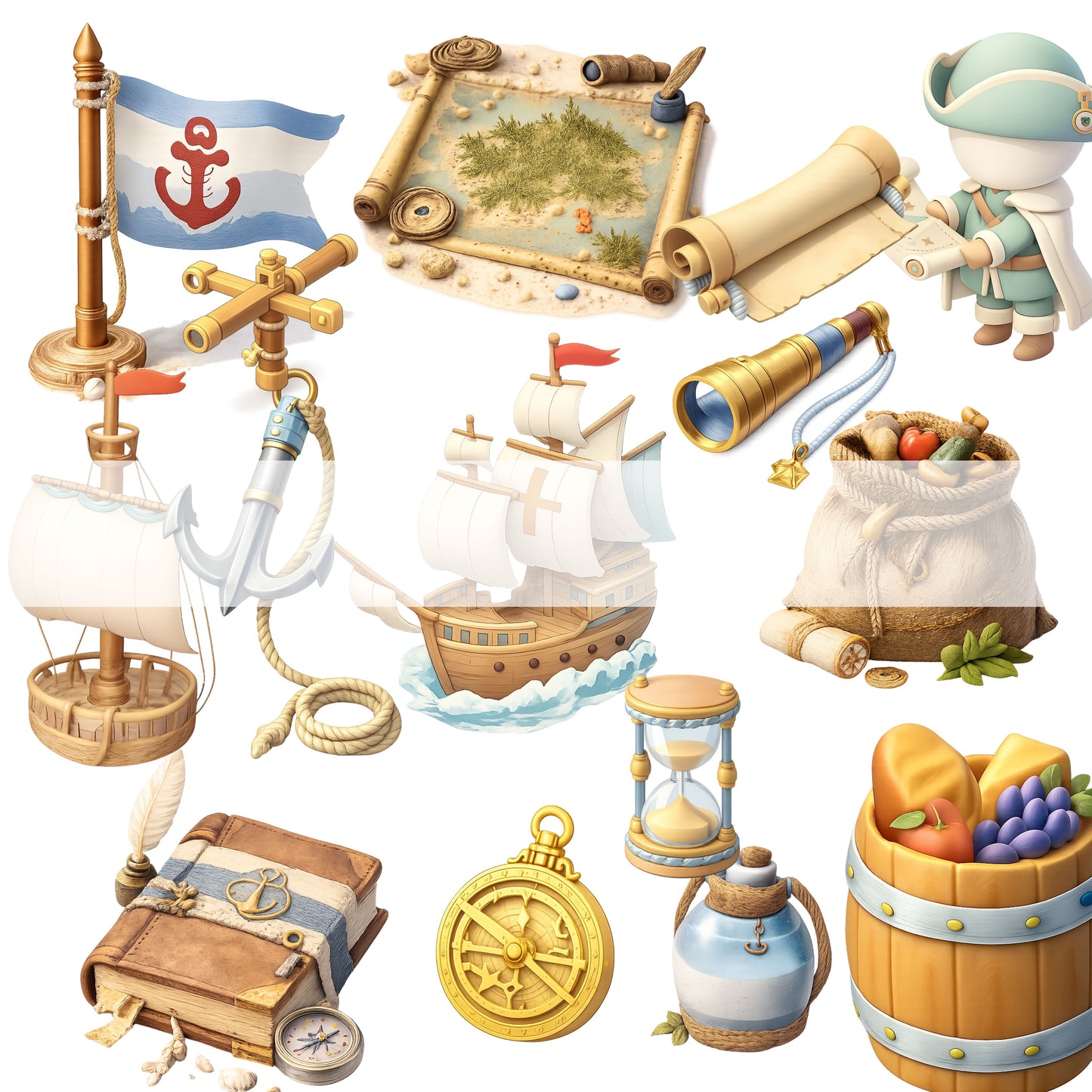 Early European Exploration 3D Clipart PNG Bundle – 55 Age of Discovery History Graphics for Classroom