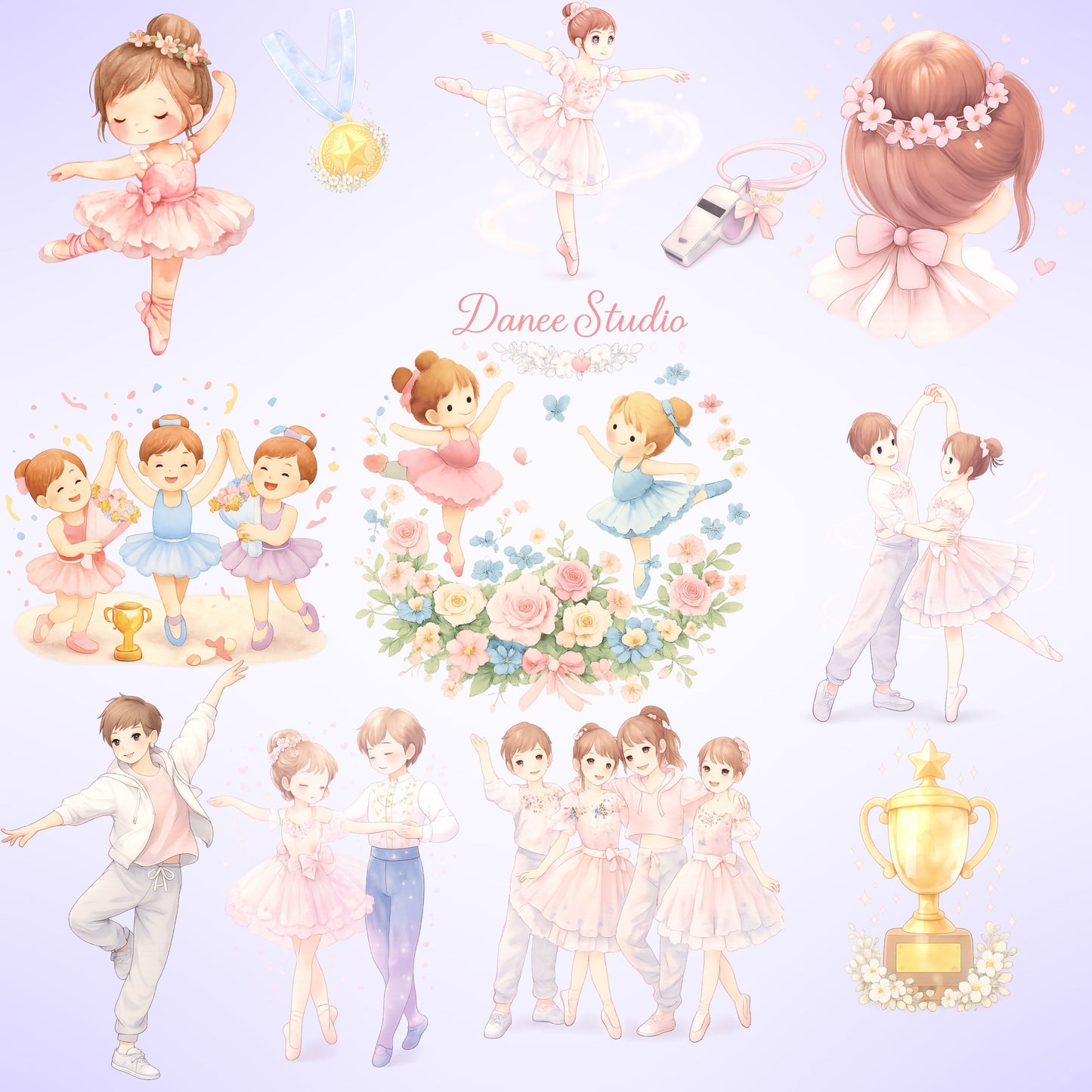 Dancing Watercolor Clipart – Ballet Girls PNG, Dance Recital Art, Ballerina Illustrations for Invitations, Planners & Scrapbooking (54 PNG)