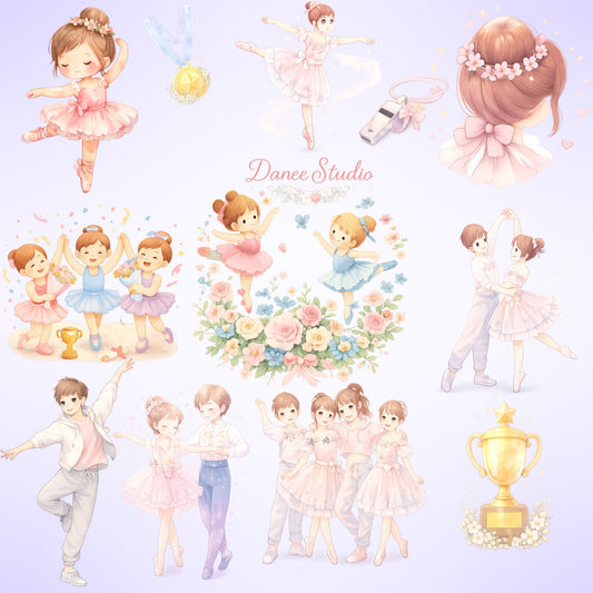 Dancing Watercolor Clipart – Ballet Girls PNG, Dance Recital Art, Ballerina Illustrations for Invitations, Planners & Scrapbooking (54 PNG)