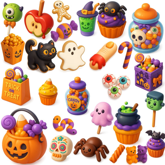 Halloween Candy Clipart Set – Cute 3D Spooky Treats PNG | Candy Corn, Cupcakes, Stickers & Party Decor