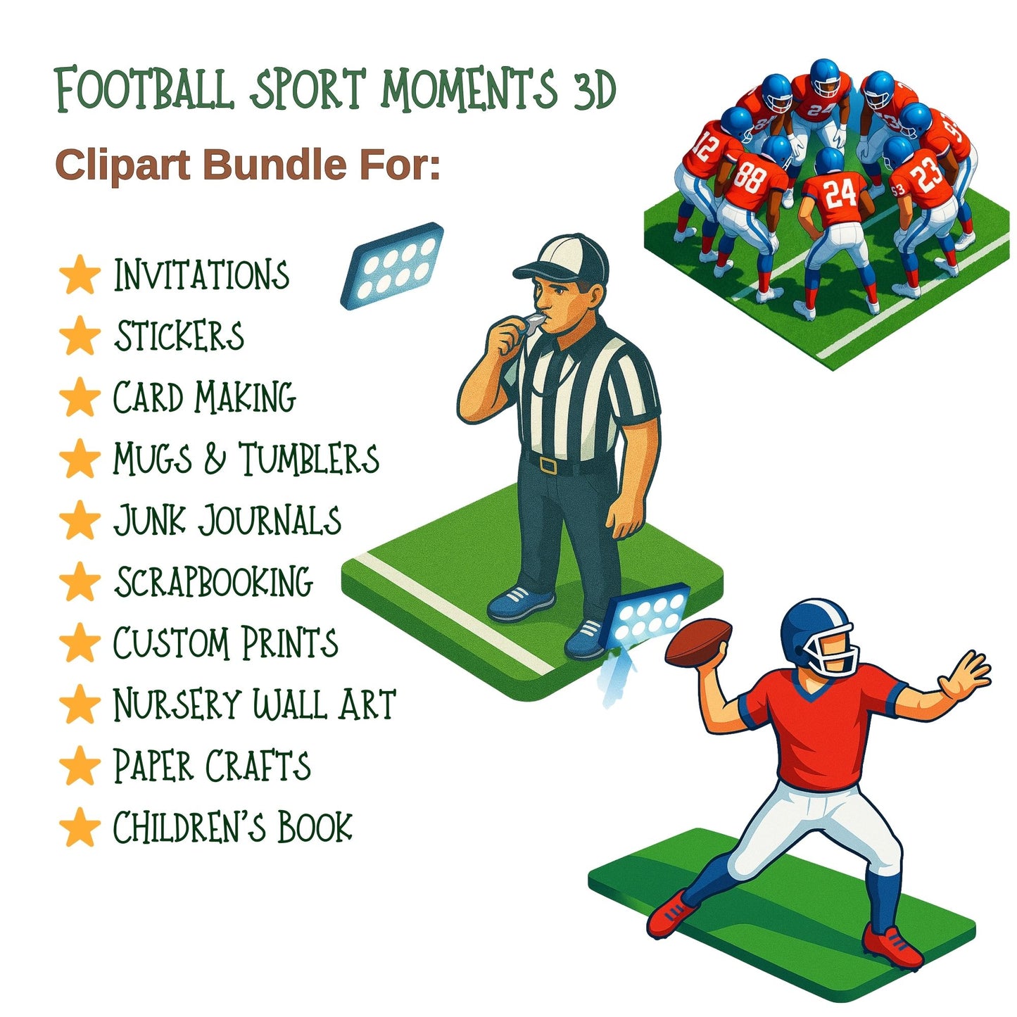 Football 3D Clipart PNG – Game Day Players, Stadium, Coach & Team Set (50 PNG)