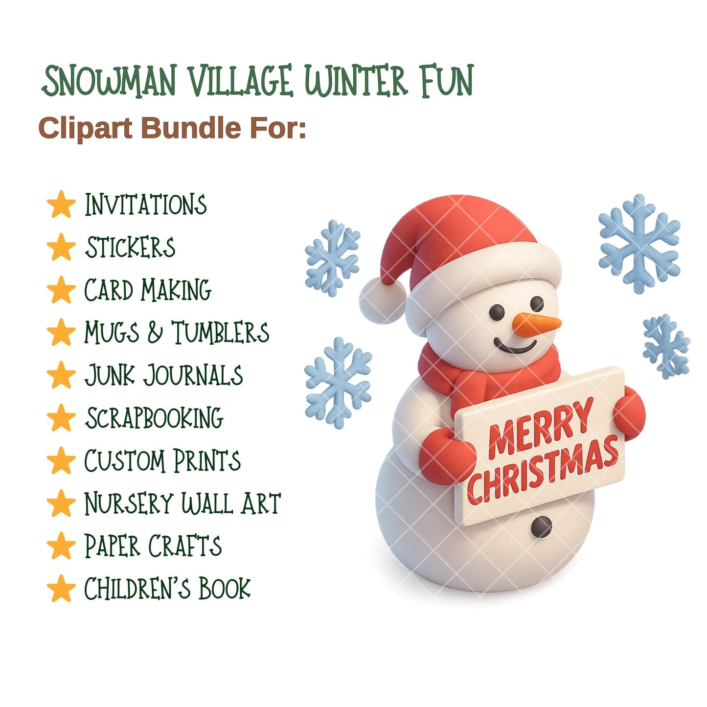 Snowman Clipart PNG | Winter Village Clipart | Whimsical Christmas Snowman Art | Holiday PNG Bundle | Commercial Use