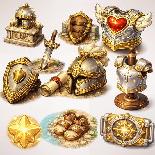 Armor of God 3D Clipart PNG Bundle – 60 Christian Graphics from Ephesians 6 for Sunday School & Bible Teaching