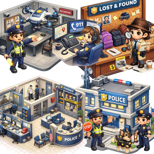 Police & Law Enforcement 3D Isometric Clipart Bundle – Kids Education PNG, Police Station, Officers, K9, Classroom & Game Art, 49 PNG
