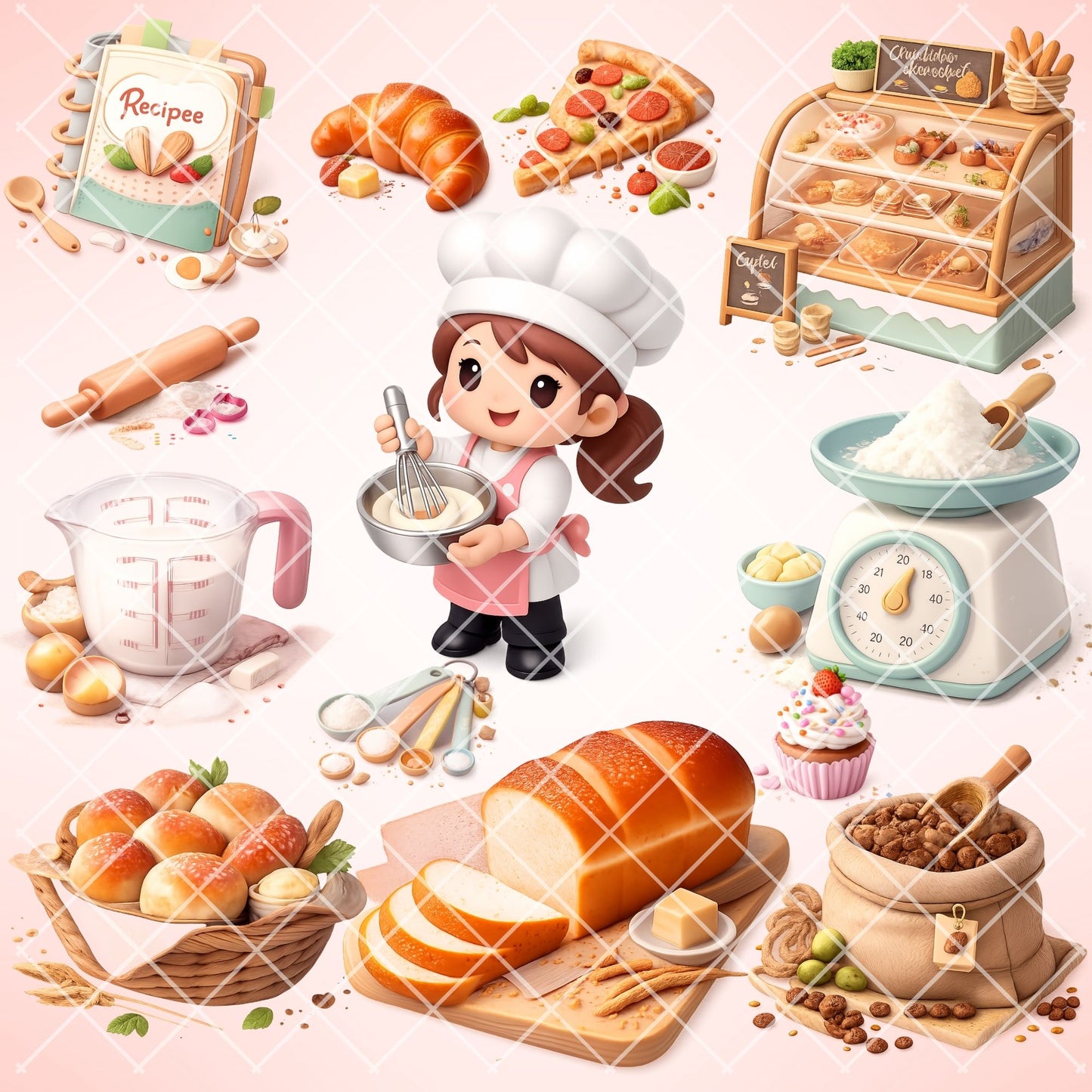 Chef and Barista PNG Clipart, Bakery & Cafe Isometric Graphics, Cute Kitchen Art, Recipe Cards, Stickers, Commercial Use, 50 PNG