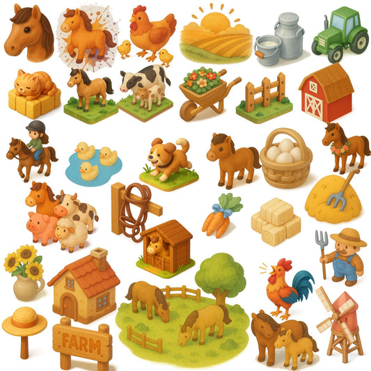 Horse Farm PNG Bundle – 54 Cute Farm Animal Clipart | Horses, Barn, Tractor, Farmer
