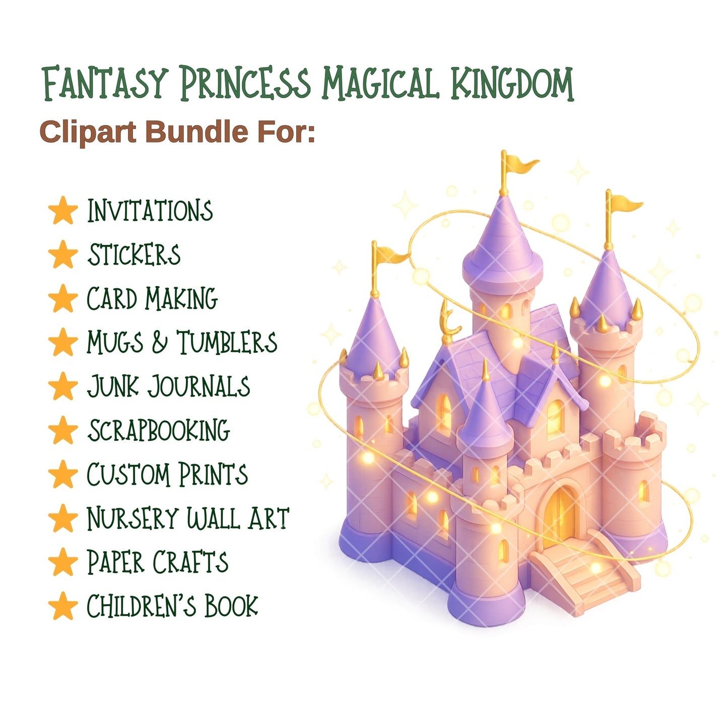 Princess Clipart PNG | Fantasy Fairytale Kingdom | Unicorn Castle Princess Art | Magical Princess PNG | Commercial Use