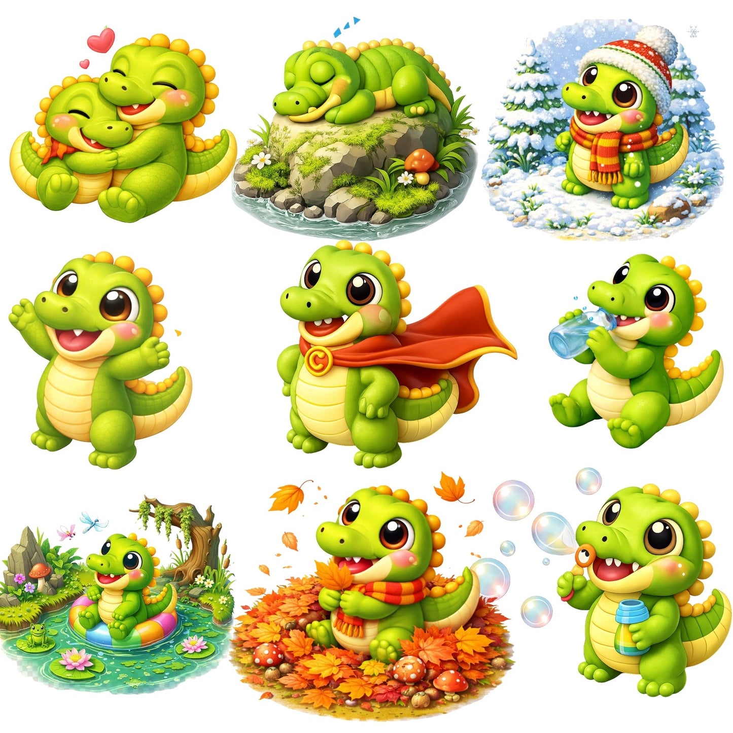 Cute Crocodile 3D Clipart – 41 Baby Croc PNG Files – Jungle Nursery Animal Graphics for Kids Crafts & Sublimation