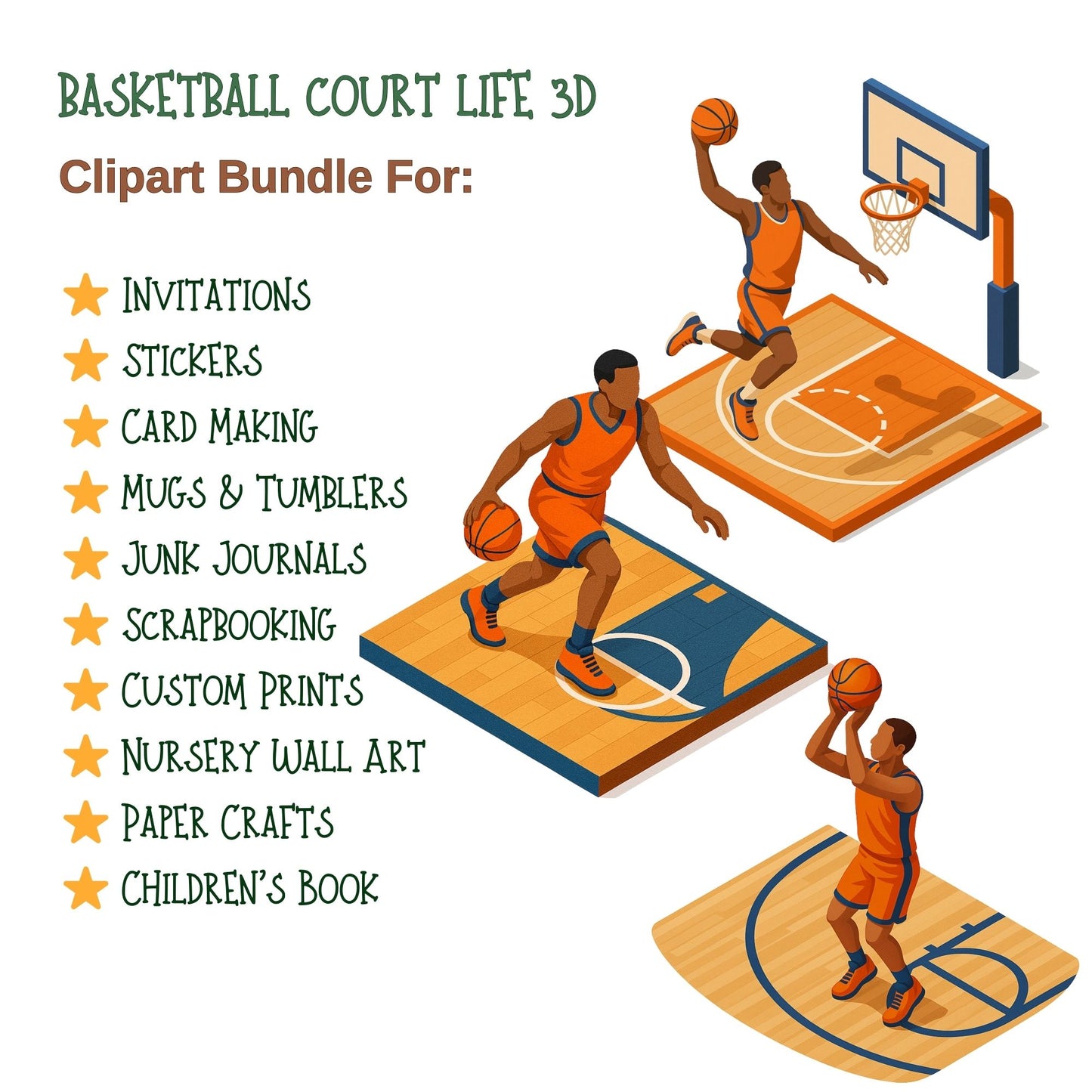 Basketball Court 3D Clipart PNG – Players, Court, Coach, Trophy Sports Set (50 PNG)
