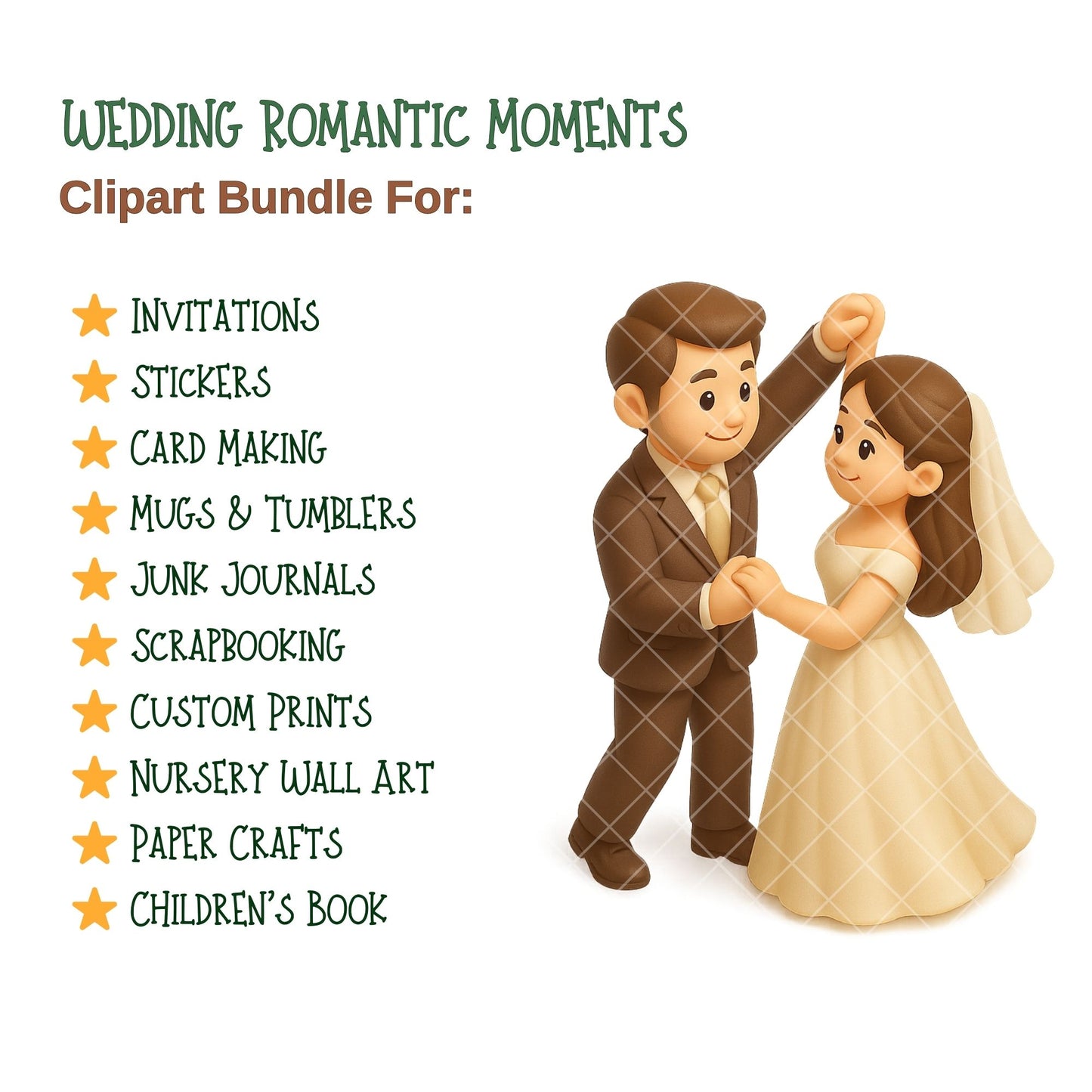 Wedding Clipart PNG | Romantic Bride & Groom Illustrations | Wedding Invitation Art | Love & Marriage PNG | Commercial Use