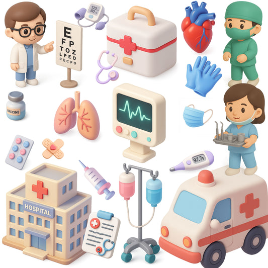 Medical Staff Clipart PNG Bundle – 53 Cute Hospital, Nurse & Doctor Graphics (Digital Download)