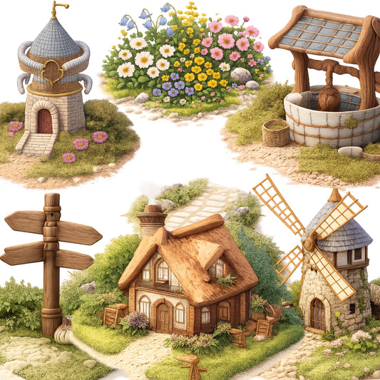 Pixel Isometric Game Assets Bundle – Fantasy Environment PNG, RPG Map Tiles, Cottagecore Pixel Art, UI & Planner Graphics, 55 PNG