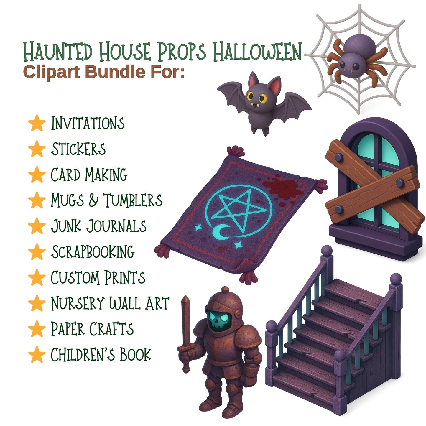 Haunted House Clipart PNG – Spooky Halloween Props & Gothic Decor | 3D Haunted Mansion Art (50 Files)