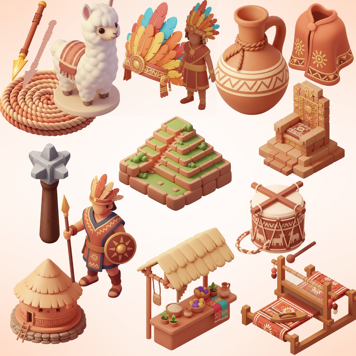 Inca Empire 3D Clipart PNG Bundle – 55 Ancient Civilization Graphics for History Classroom & Homeschool
