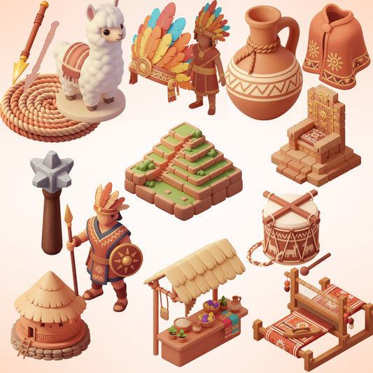 Inca Empire 3D Clipart PNG Bundle – 55 Ancient Civilization Graphics for History Classroom & Homeschool
