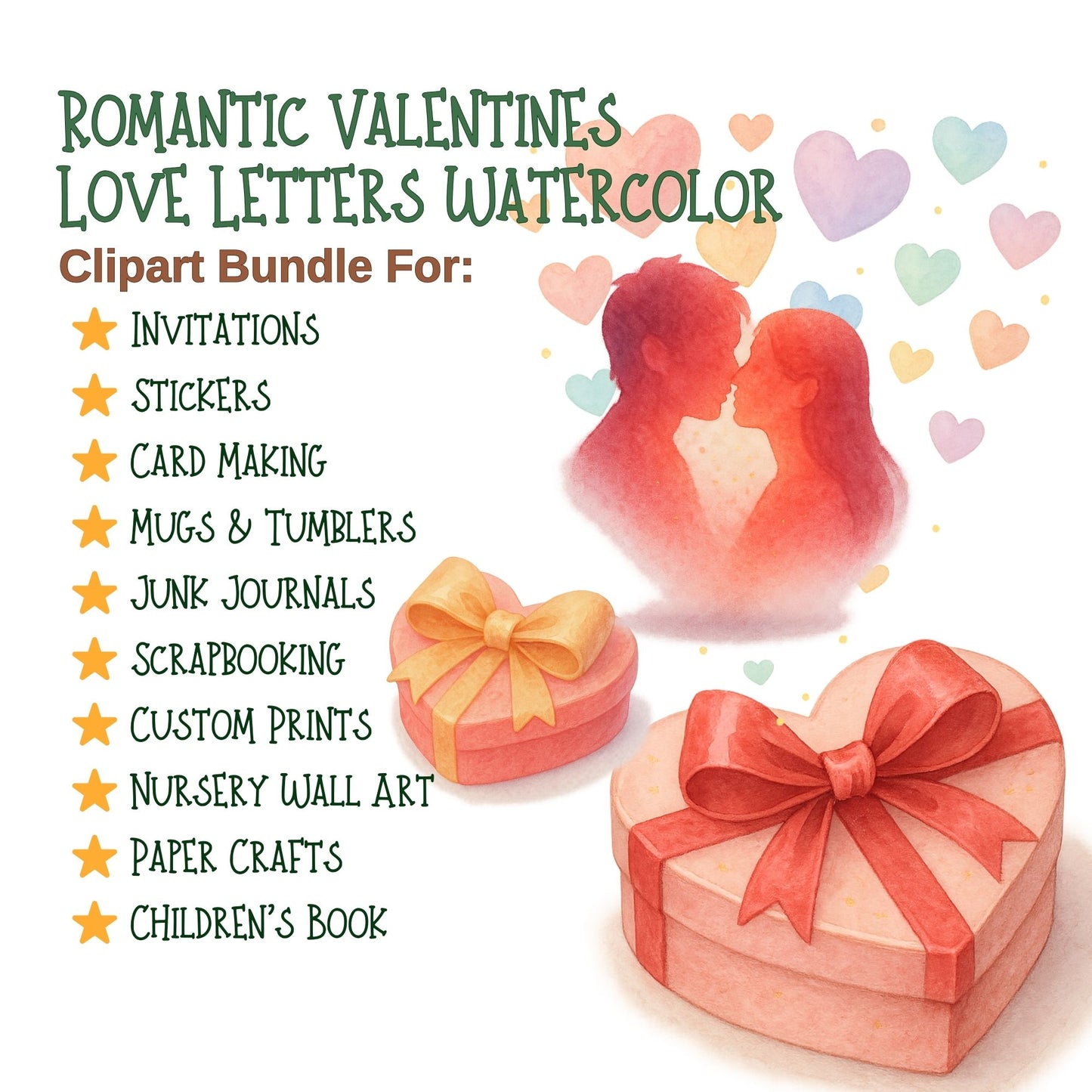 Valentines Watercolor Clipart – Love Letters & Hearts PNG | Romantic Wedding, Anniversary & Valentine Art (59 Files)