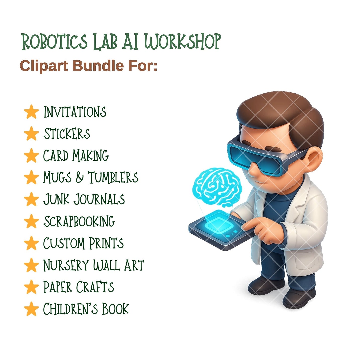 Robotics Lab Clipart PNG | AI Technology Illustrations | STEM Classroom Graphics | Robot Engineer Art | Commercial Use