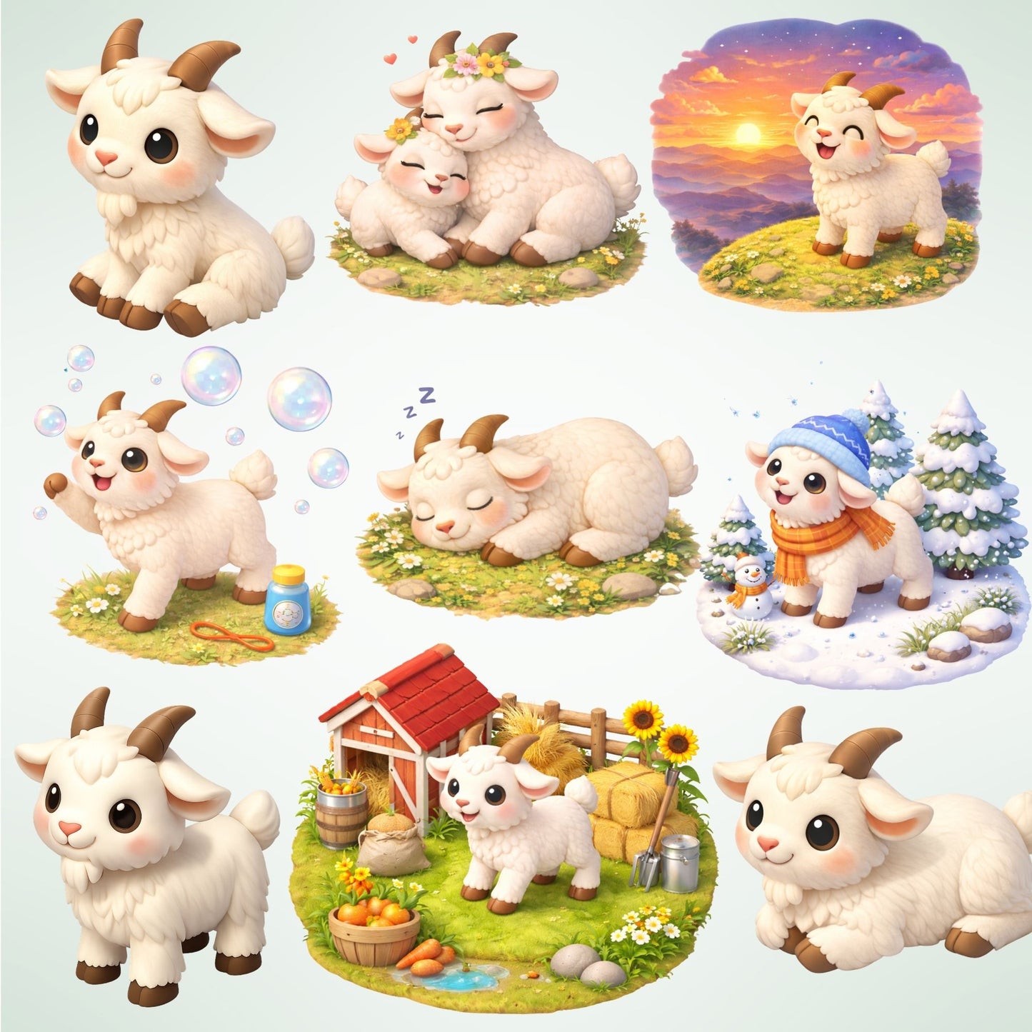 Goat 3D Clipart – 41 Baby Goat PNG Files – Cute Farm Animal Nursery Graphics for Sublimation & Kids Crafts