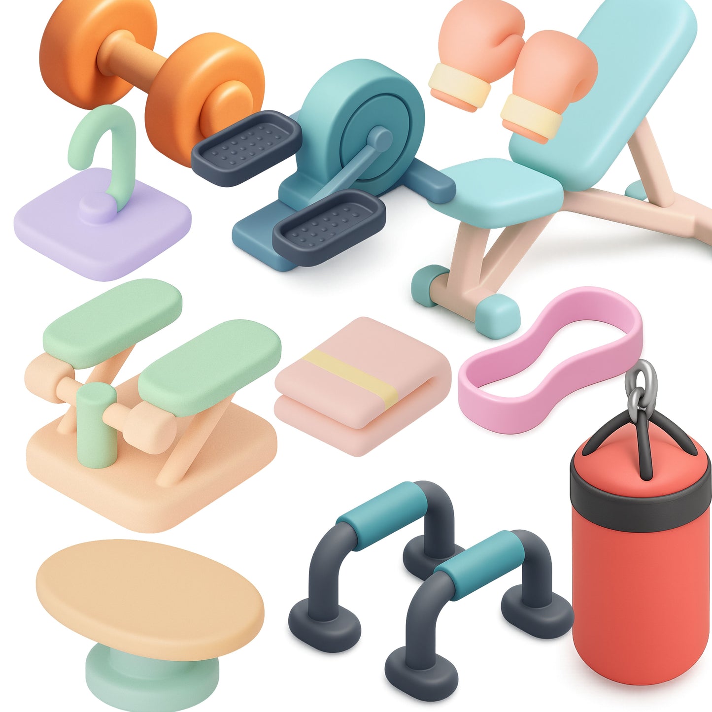Health & Fitness 3D Clipart PNG Bundle – 55 Gym Equipment & Workout Graphics for Planners & Wellness Design