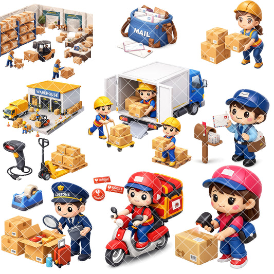 Delivery Logistics PNG Clipart, Courier & Shipping Graphics, Warehouse Postal Clipart, Planner Stickers, Commercial Use, 47 PNG