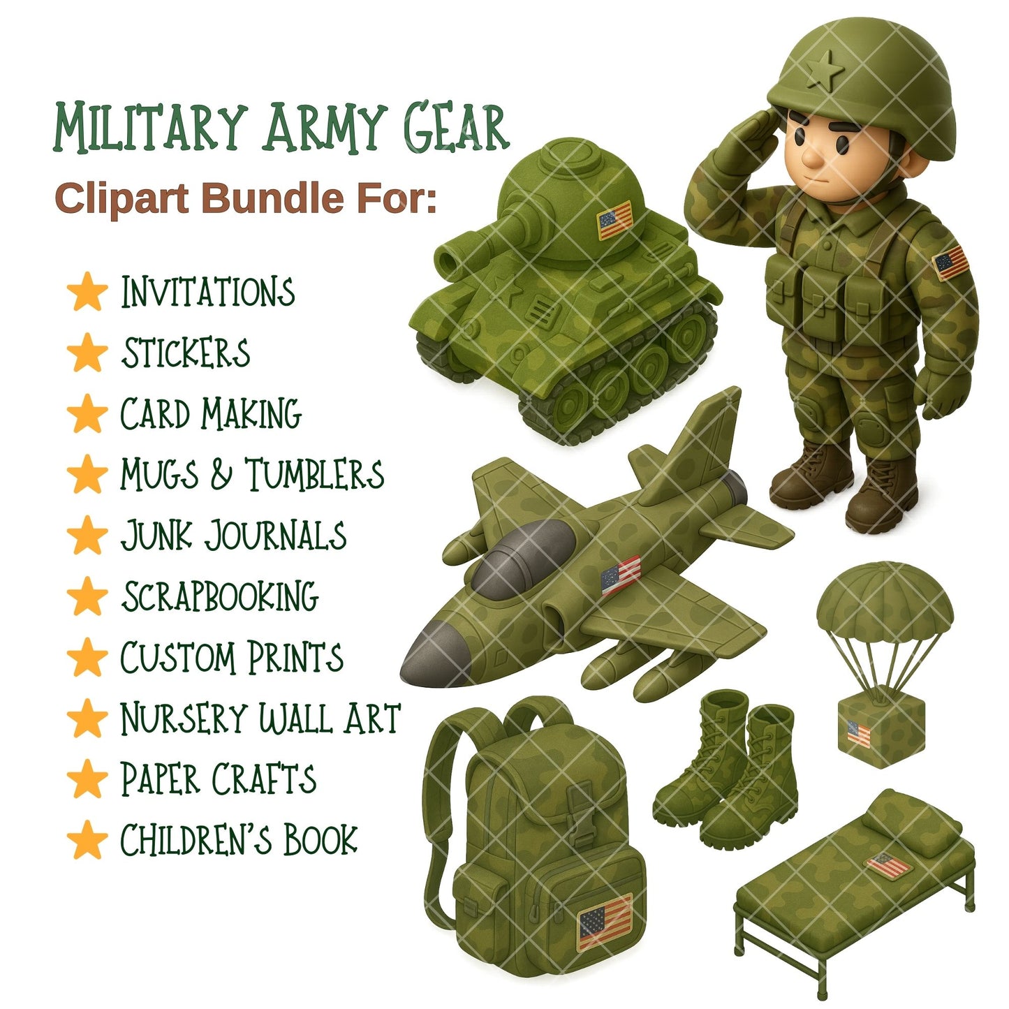Military 3D Clipart PNG | Army Isometric Clipart | Camouflage Military Graphics | Army Game Assets | Commercial Use