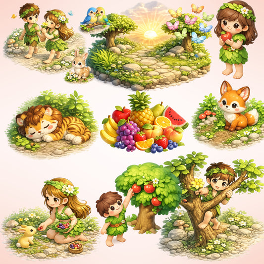 Adam and Eve 3D Clipart PNG Bundle – 60 Creation Story Graphics for Sunday School & Bible Crafts