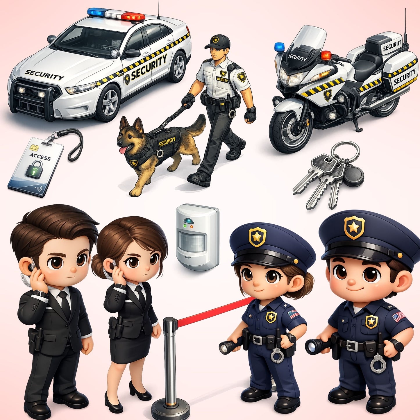Security Guard 3D Clipart PNG Bundle – 45 Security Officer & Access Control Graphics for Education