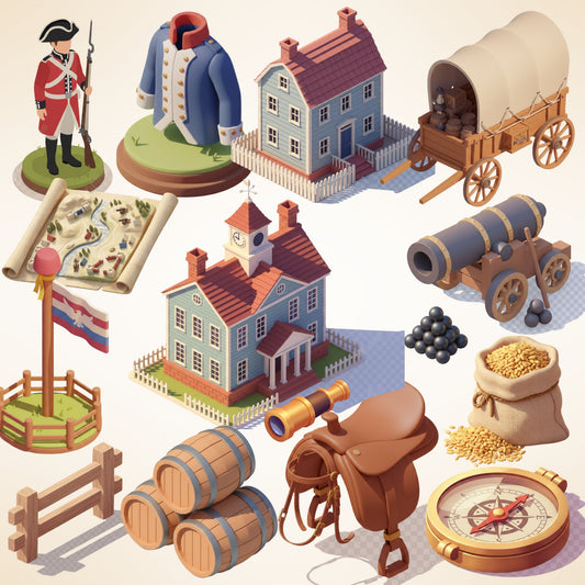 American Revolution 3D Clipart PNG Bundle – 55 Colonial War & US Independence Graphics for History Classroom