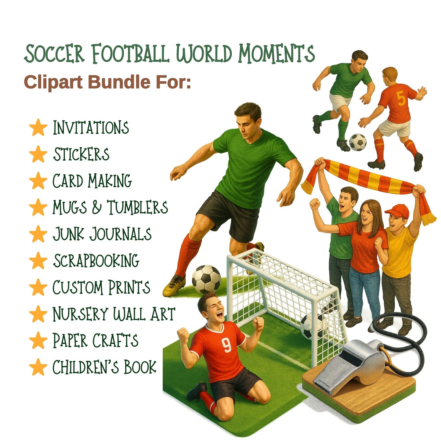 Soccer 3D Clipart PNG | Football Isometric Players & Fans | World Cup Clipart | Sports PNG Bundle | Commercial Use