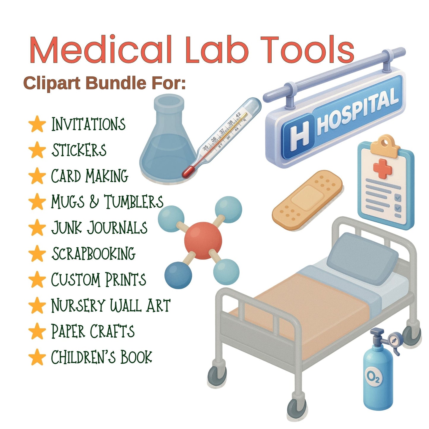 Medical Lab Tools PNG – 3D Hospital Clipart Set, Healthcare & Science Graphics for Doctors & Nurses (58 Files)