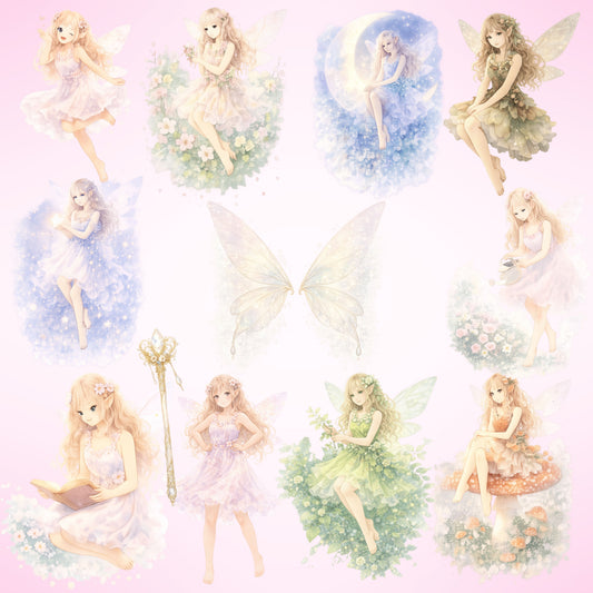 Fairy Clipart – 55 Watercolor Fairy PNG Files – Fantasy Pastel Fairies for Kids Crafts & Magical Designs